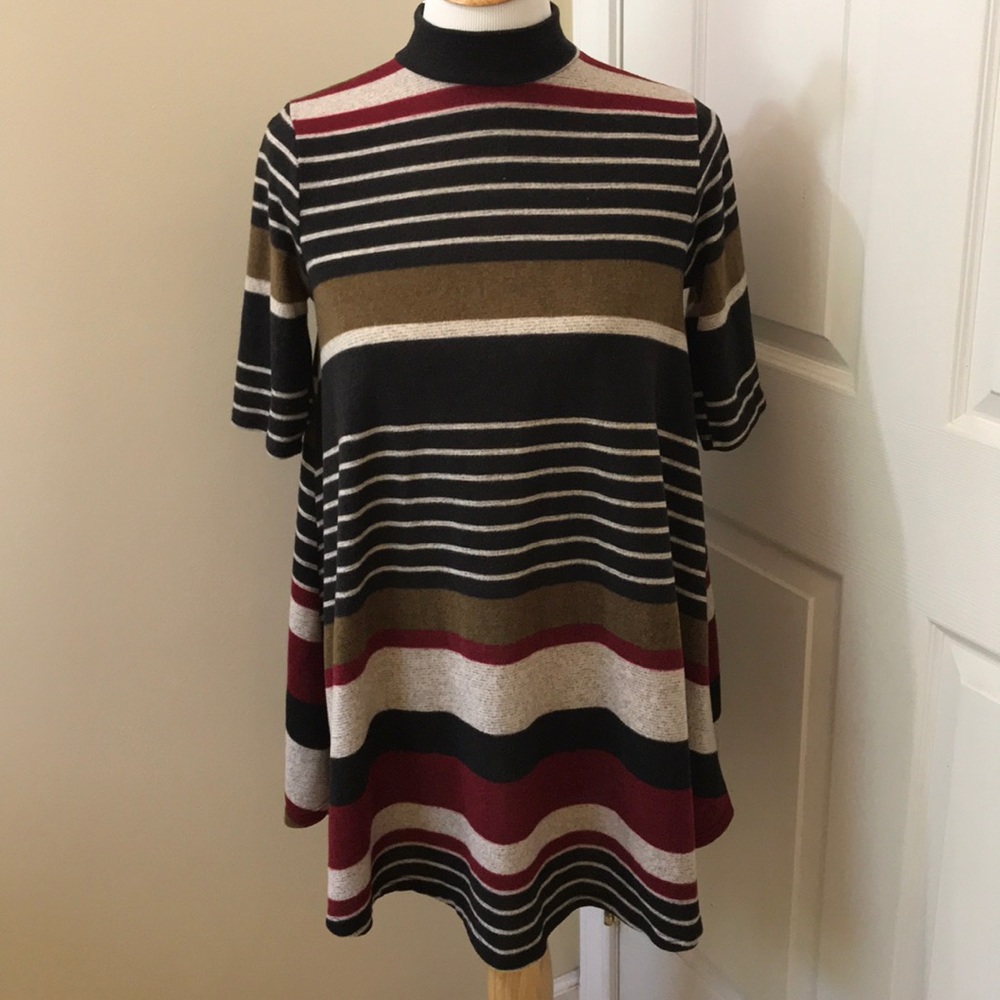 MOD Turtleneck Striped Short Sleeve Dress